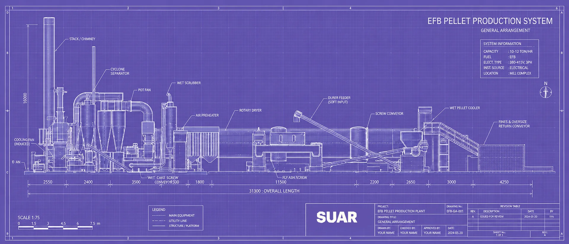 EFB pellet production system — general arrangement engineering blueprint
