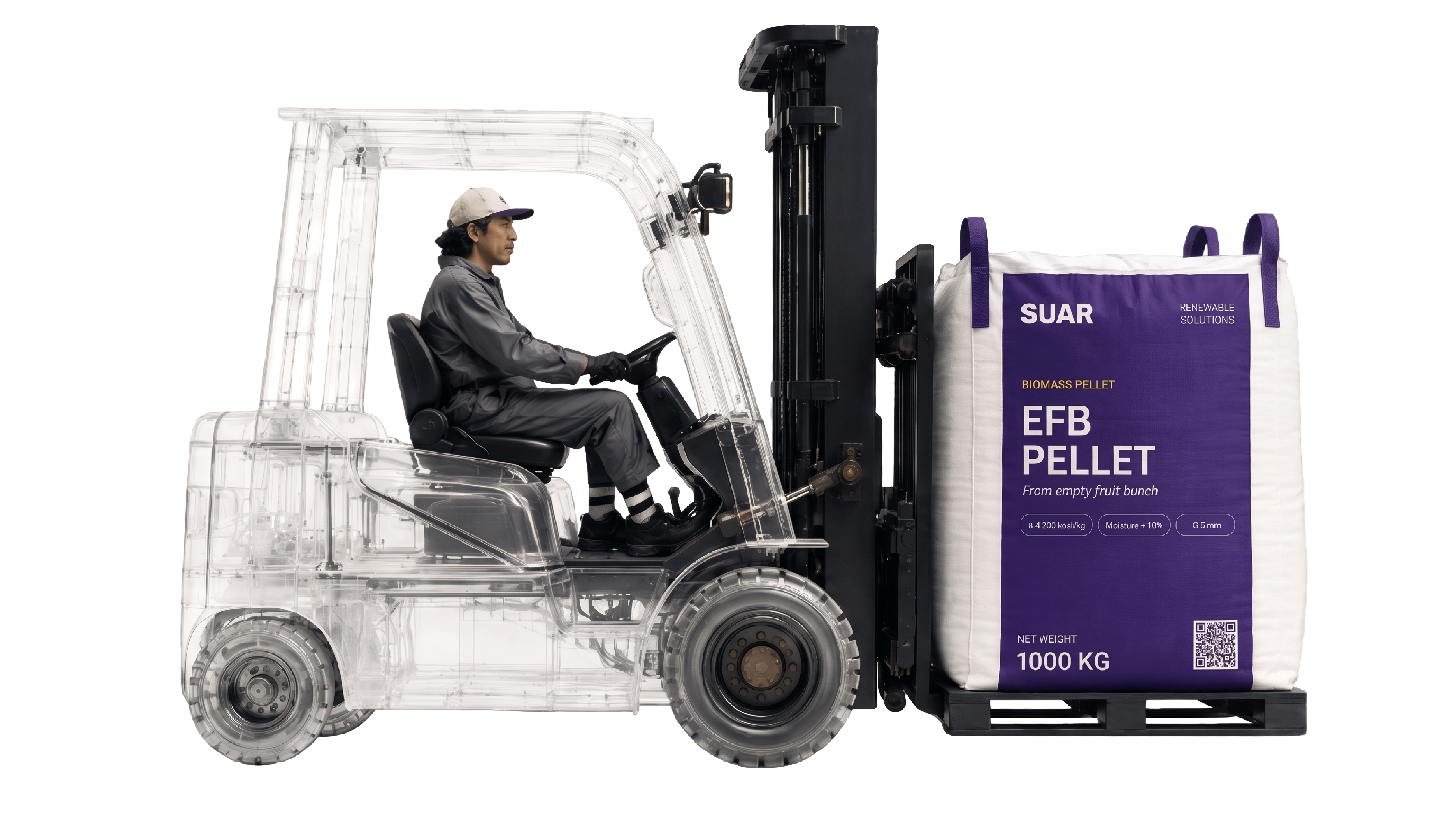 SUAR forklift carrying an EFB pellet jumbo bag
